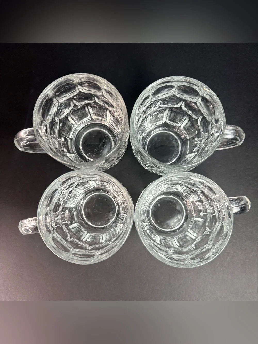 Vintage SET of 4 VINTAGE LUMINARC FRANCE CLEAR GLASS THUMBPRINT BEER MUGS 5